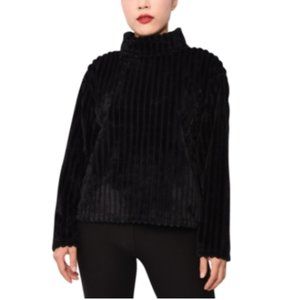PLANET GOLD -Ribbed Faux-Fur Sweater Mock-Neck Top